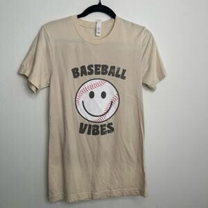 Women's Tan Baseball Oversized Tee "Baseball Vibes"- Small